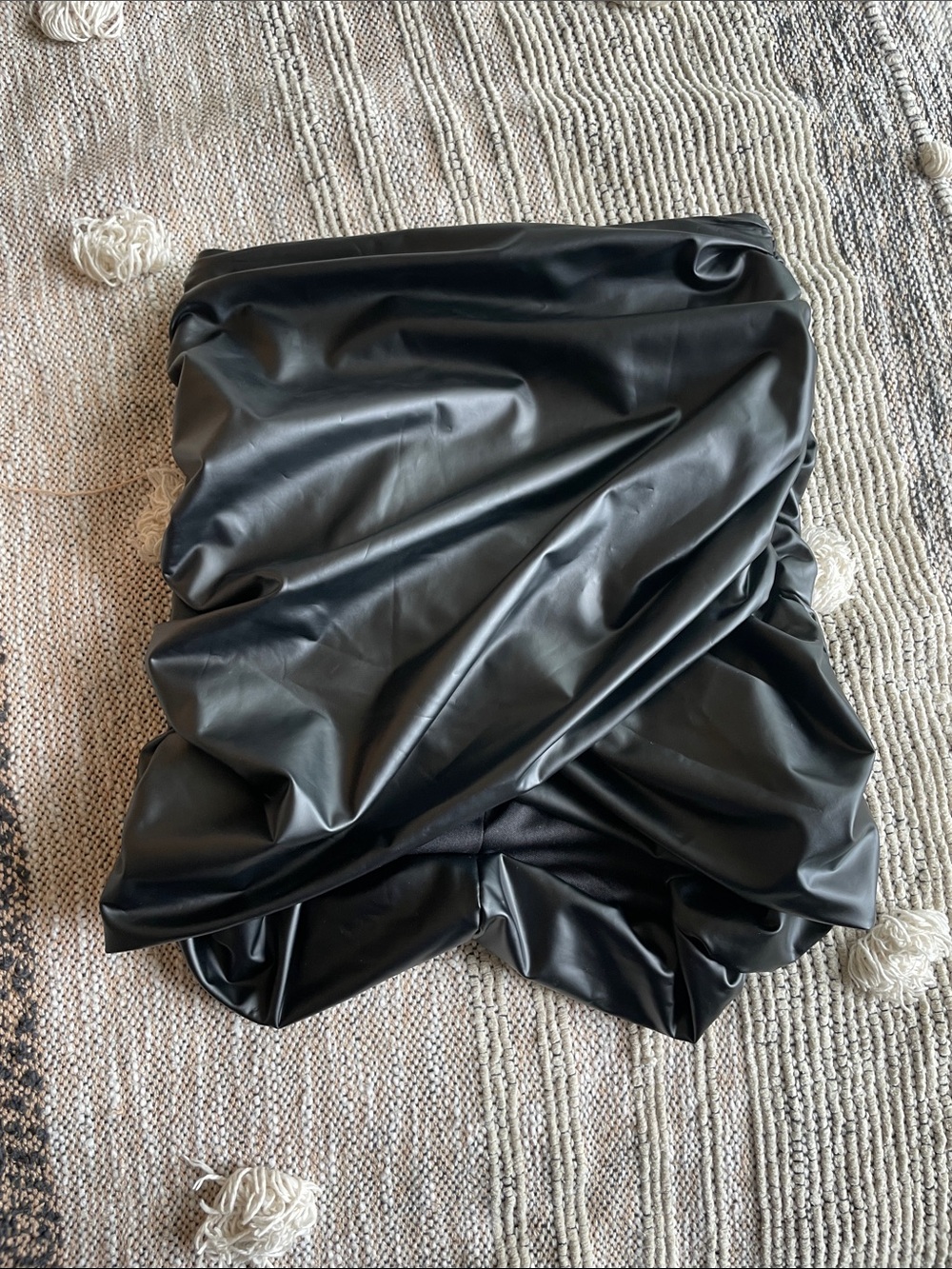 Fashion Nova Black Faux Leather Mini Skirt with Ruched Detail